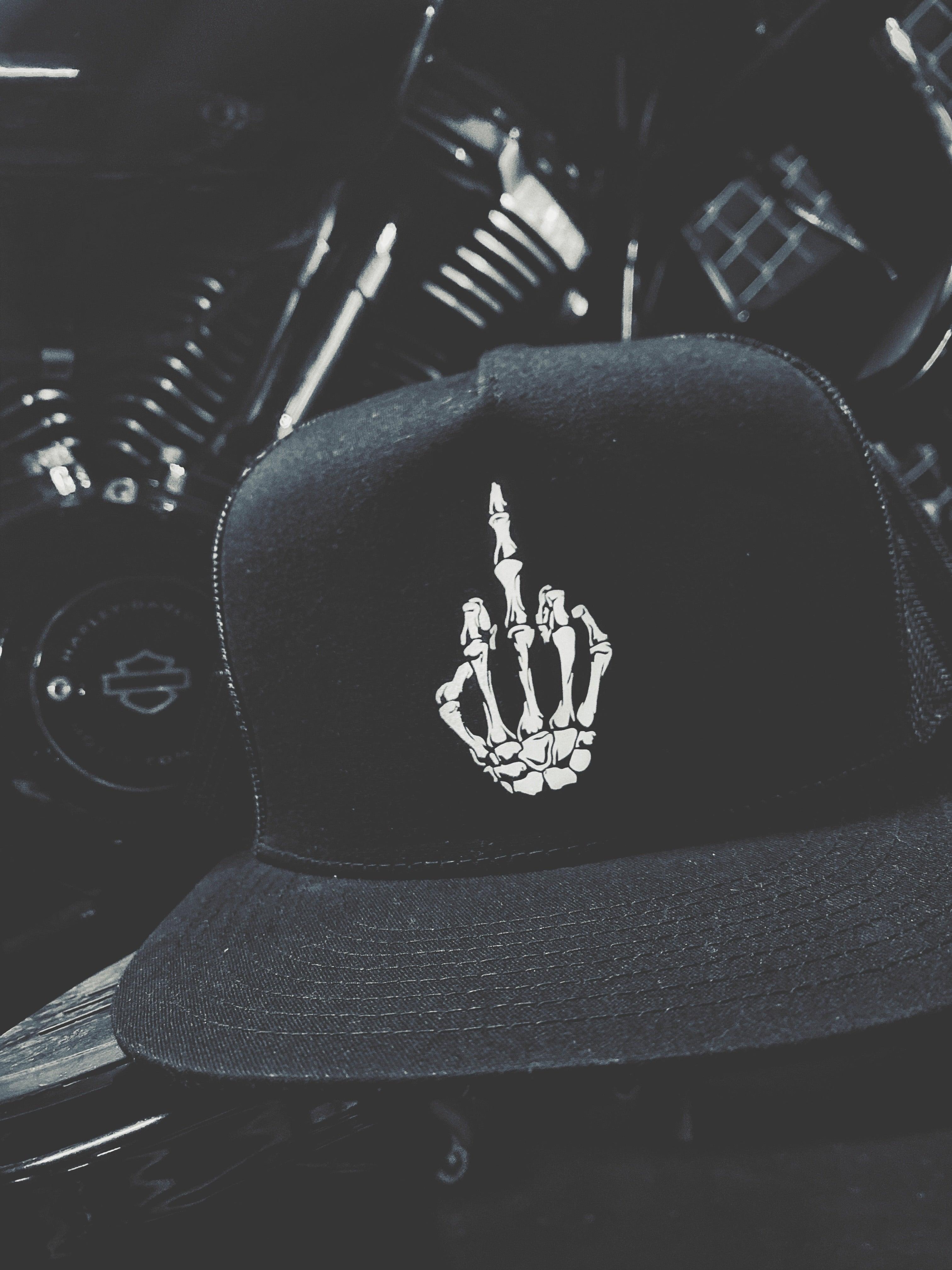 Skull Middle Finger Flat Bill Hat Snapback Hats for Men Baseball