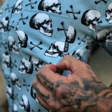 ESSENTIAL BLUE SKULL N BONES BLACK PEARL SNAP BUTTON UP