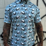 ESSENTIAL BLUE SKULL N BONES BLACK PEARL SNAP BUTTON UP