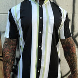 ESSENTIAL BLACK & LIME STRIPE BUTTON UP