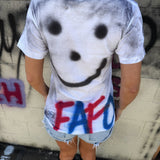 PUNK RED AND BLUE FAFO ROAD RASH WHITE TEE