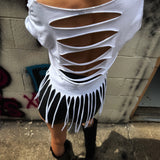 ROAD RASH FRINGE WHITE CROP TOP