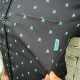 ESSENTIAL INFINITY TURQUOISE SKULL BUTTON UP