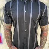 ESSENTIAL GREY PIN STRIPPED SNAP BUTTON UP