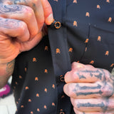 ESSENTIAL INFINITY ORANGE SKULL BUTTON UP