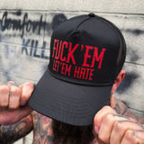 LET ‘EM HATE RED CURVED BILL BLACK HAT