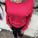 RED ROAD RASH WIDENECK CROP TOP SWEATER 1.0