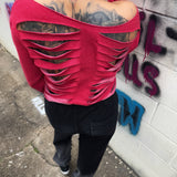 RED ROAD RASH WIDENECK SWEATER 1.0