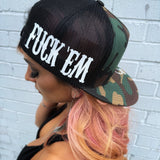 FUCK 'EM SIDE STYLE GREEN CAMO HAT