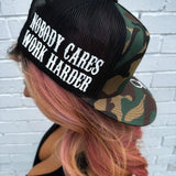 WORK HARDER SIDE STYLE GREEN CAMO HAT